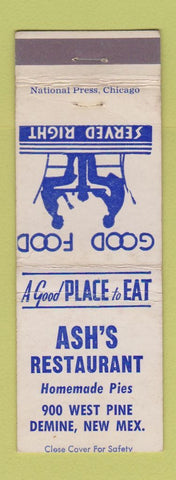 Matchbook Cover - Ash's Restaurant Deming NM