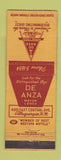 Matchbook Cover - De Anza Motor Lodge Albuquerque NM WEAR