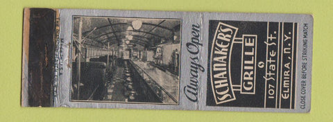 Matchbook Cover - Schanaker's Grille Elmira NY WORN