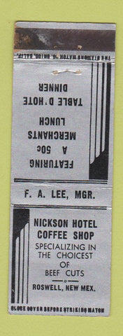 Matchbook Cover - Nickson Hotel Coffee Shop Roswell NM WEAR