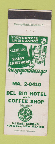 Matchbook Cover - Del Rio Hotel Coffee Shop Roswell NM
