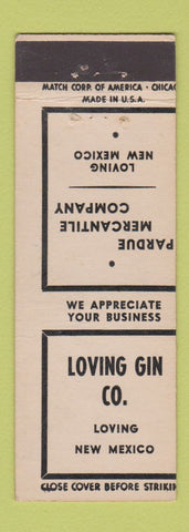 Matchbook Cover - Loving Gin Pardue Mercantile Loving NM MISCUT