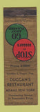 Matchbook Cover - Duggan's Restaurant Adams NY WEAR