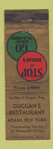 Matchbook Cover - Duggan's Restaurant Adams NY WEAR
