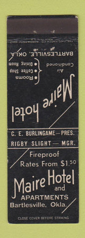 Matchbook Cover - Maire Hotel Bartlesville OK