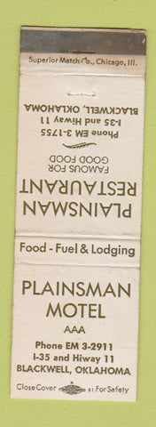 Matchbook Cover - Plainsman Restaurant Motel Blackwell OK WEAR
