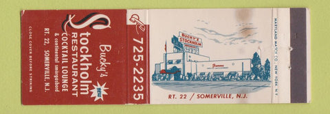 Matchbook Cover - Bucky's Stockholm Restaurant Somerville NJ STAINED