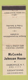 Matchbook Cover - McCombs Johnson House Churchville NY WEAR