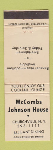 Matchbook Cover - McCombs Johnson House Churchville NY WEAR