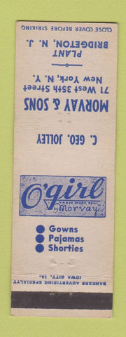 Matchbook Cover - O'Girl Women's Gowns Morvay New York City Bridgeton NJ