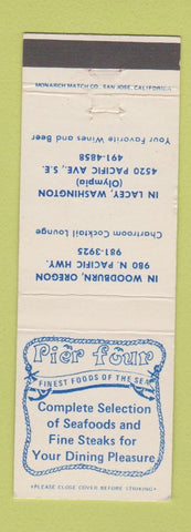Matchbook Cover - Pier Four Restaurant Woodburn OR Lacey WA