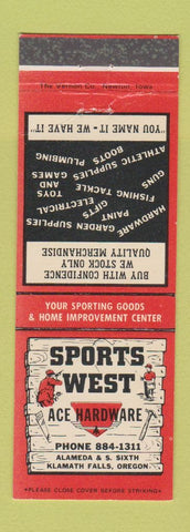 Matchbook Cover - Sports West Ace Hardware Klamath Falls OR sporting goods
