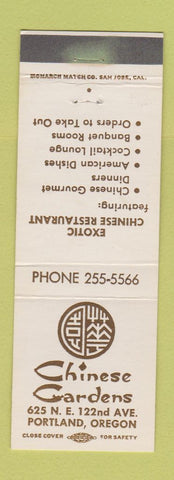 Matchbook Cover - Chinese Gardens Restaurant Portland OR