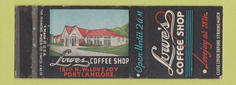 Matchbook Cover - Lowe's Coffee Shop Portland OR