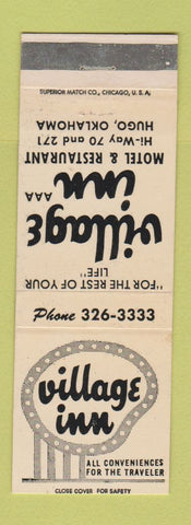 Matchbook Cover - Village Inn Motel Restaurant Hugo OK