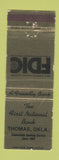 Matchbook Cover - First National Bank Thomas OK WEAR