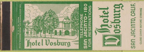 Matchbook Cover - Hotel Vosburg San Jacinto CA