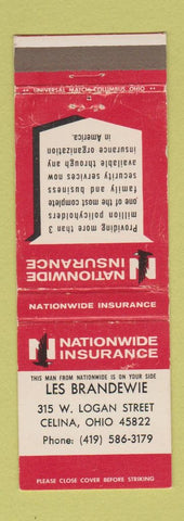 Matchbook Cover - Nationwide Insurance Les Brandewie Celina OH WEAR