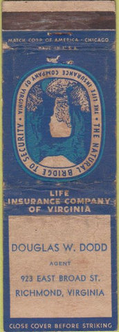 Matchbook Cover - Insurance Richmond VA Dodd WORN