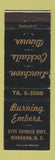 Matchbook Cover - Burning Embers Wantagh NY