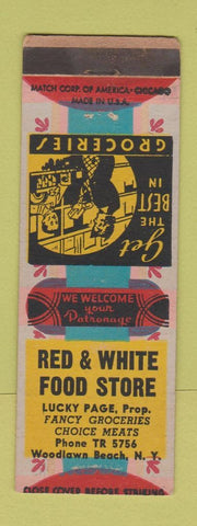 Matchbook Cover - Red and White Food Stores Grocery Woodlawn Beach NY