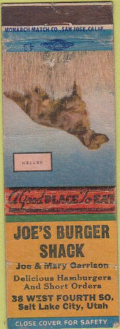 Matchbook Cover - Joe's Burger Shack Salt Lake City UT WORN