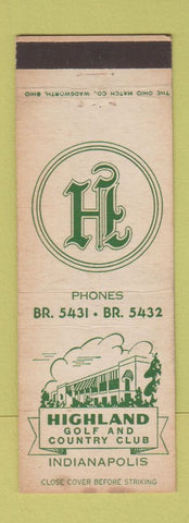 Matchbook Cover - Highland Golf and Country Club Indianapolis IN WEAR