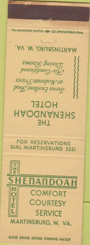 Matchbook Cover - Shenandoah Hotel Martinsburg WV