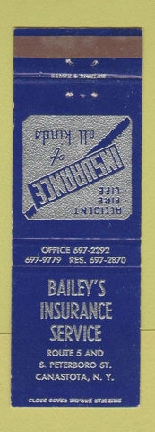 Matchbook Cover - Bailey's Insurance Canastota NY