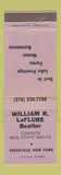 Matchbook Cover - William LaFlure Real Estate Keeseville NY WEAR