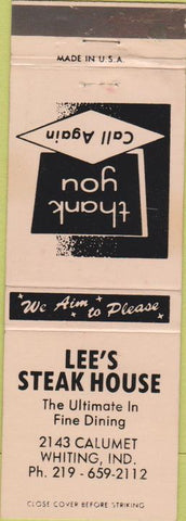 Matchbook Cover - Lee's Steak House Whiting IN