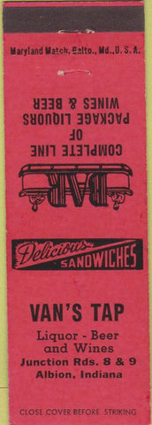 Matchbook Cover - Van's Tap Albion IN hamburgers