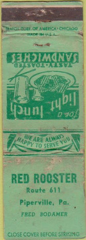 Matchbook Cover - Red Rooster Piperville PA POOR
