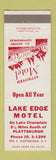 Matchbook Cover - Lake Edge Motel Plattsburgh NY