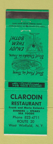 Matchbook Cover - Clarodin Restaurant West Winfield NY WEAR GREEN