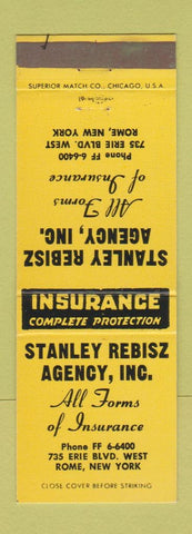 Matchbook Cover - Stanley Rebisz Insurance Rome NY YELLOW