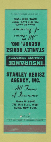 Matchbook Cover - Stanley Rebisz Insurance Rome NY TEAL