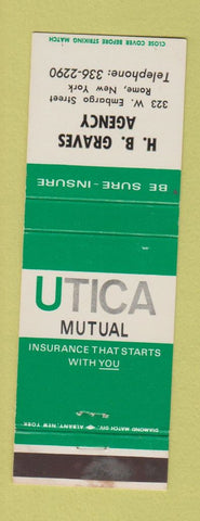 Matchbook Cover - Utica Mutual Insurance HB Graves Rome NY