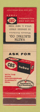 Matchbook Cover - CBS Radio Tubes Vaeth Electric Utica NY WORN