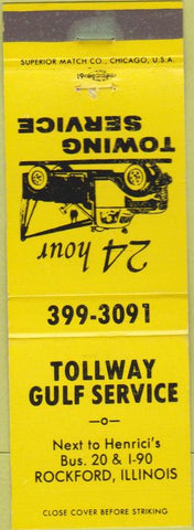 Matchbook Cover - Tollway Gulf Service oil gas Rockford IL