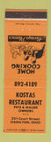 Matchbook Cover - Kostas Restaurant Hamilton OH ORANGE