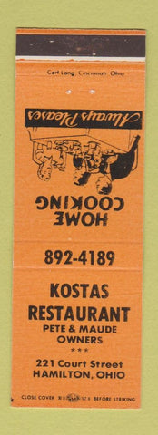 Matchbook Cover - Kostas Restaurant Hamilton OH ORANGE