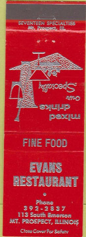 Matchbook Cover - Evans Restaurant Mount Prospect IL