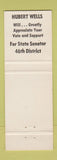 Matchbook Cover - Hubert Wells State Senator Election