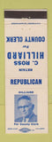 Matchbook Cover - C Ross Hilliard County Clerk Ingham County MI