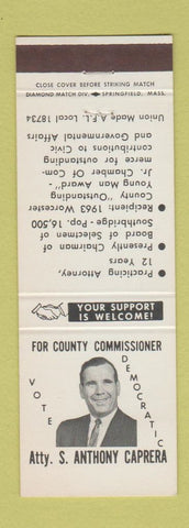 Matchbook Cover - S Anthony Caprera County Commissioner Election Worcester MA