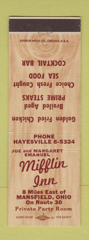 Matchbook Cover - Mifflin Inn Mansfield OH