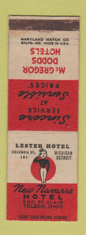 Matchbook Cover - New Navarre Hotel Toledo OH bellhop WORN