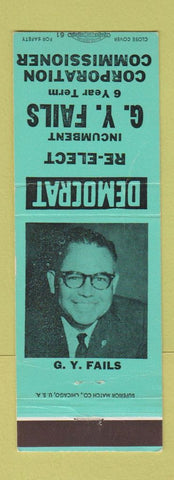 Matchbook Cover - GY Fails Corporation Commissioner Election WEAR