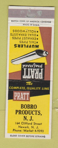 Matchbook Cover - Pratt Mufflers Bobro Products Newark NJ